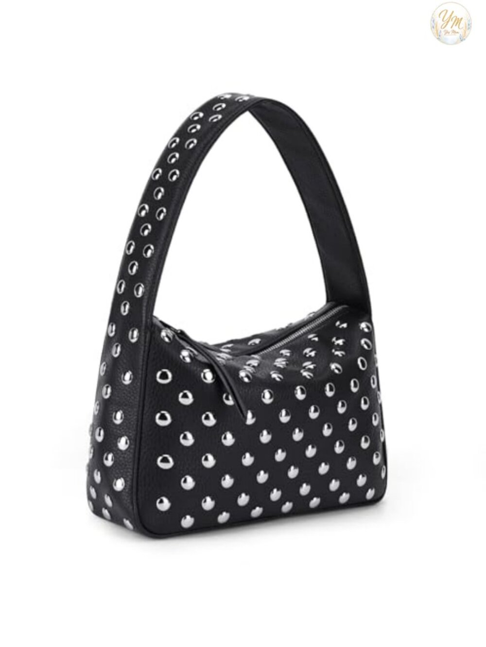 Faux Leather Studded Shoulder Bag Y2K Handmade Zipper Purse